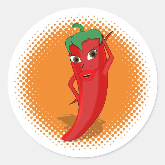 Sticker Rond Red Hot Cartoon Pepper Diva (Devant)