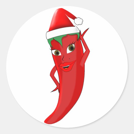 Sticker Rond Red Hot Pepper Diva Avec Casquette Santas (Devant)