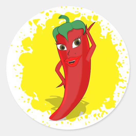 Sticker Rond Red Hot Pepper Diva Paint Splatter (Devant)