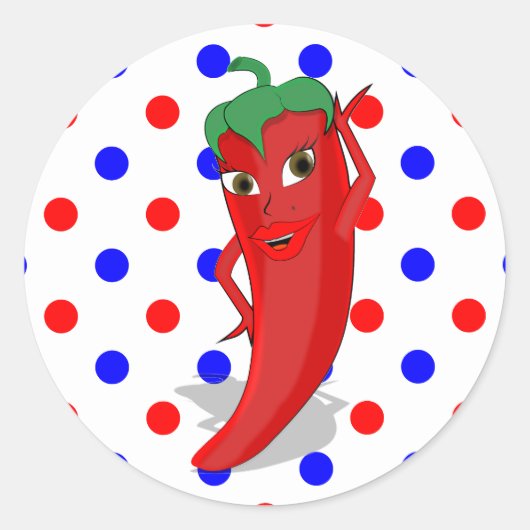 Sticker Rond Red Hot Pepper Diva Rouge Bleu Pois (Devant)