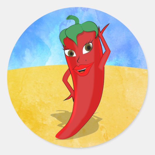 Sticker Rond Red Hot Pepper Diva Sunny Desert (Devant)