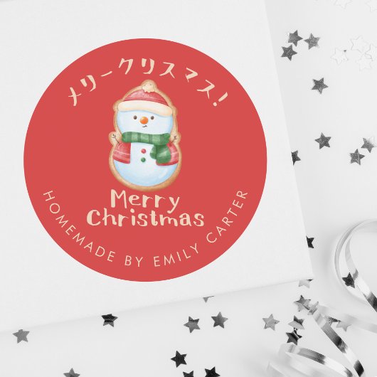 Sticker Rond Red Joyeux Noël Snowman Cookie Holiday Baking