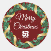 Sticker Rond Red Joyeux Noël Wreath Custom Company Party (Devant)