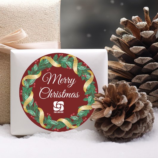 Sticker Rond Red Joyeux Noël Wreath Custom Company Party