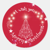 Sticker rond Red Joyeux sapin de Noël (Devant)