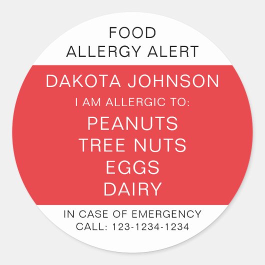 Sticker Rond RED Kids Allergie Personnalisée Je Suis Allergique (Devant)