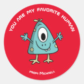 Sticker Rond Red Kids Valentine's Day Monster Alien (Devant)