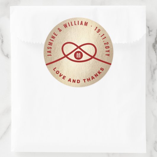 Sticker Rond Red Knot Union Double Bonheur Mariage chinois (Sac)
