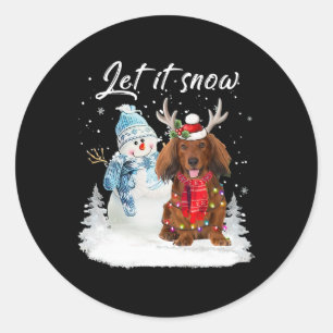 Sticker Rond Red Long Haid Dachshund Père Noël Chien neige de N
