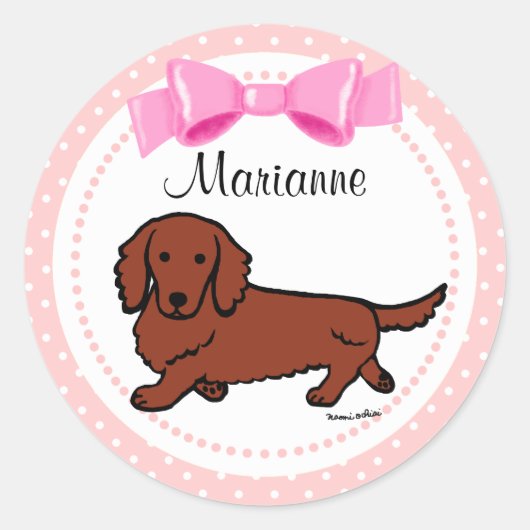 Sticker Rond Red Long Haired Dachshund 1 (Devant)