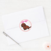 Sticker Rond Red Long Haired Dachshund 2 (Enveloppe)