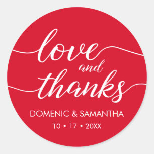 Sticker Rond Red Love et Merci Script Mariage Merci