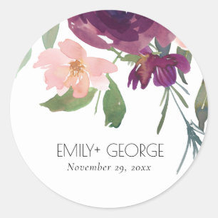 STICKER ROND RED MARSALA BLUSH ROSE WATERCOLOR FLORAL WEDDING