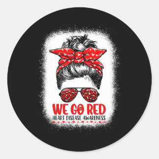 Sticker Rond Red Messy Bun Femmes En Février - Maladie cardiaqu