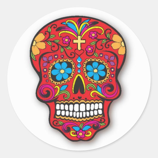 Sticker Rond Red Mexican Sugar Skull Day of the Dead (Devant)