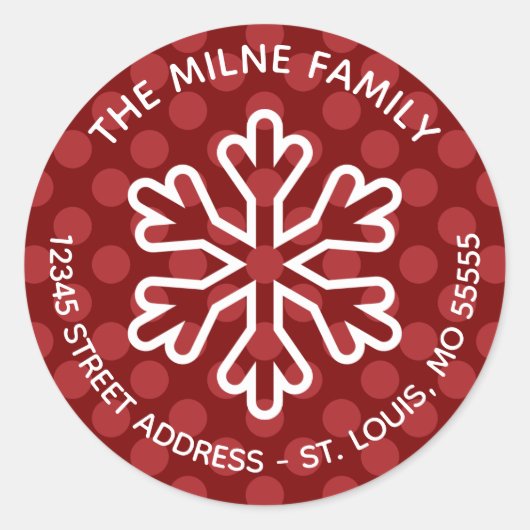 Sticker Rond Red Mod Dots Snowflake - Circle Adresse de retour (Devant)