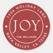 Sticker Rond Red Modern Joy Holiday Adresse de retour (Devant)