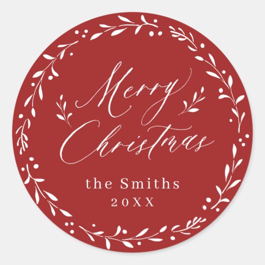 Sticker Rond Red Modern script Joyeux cadeau de Noël (Devant)