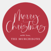 Sticker Rond Red Modern Simple Calligraphie Joyeux Noël (Devant)