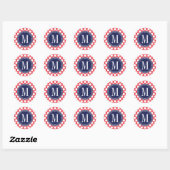 Sticker Rond Red & Navy| Gros Pois Monogramme (Feuille)