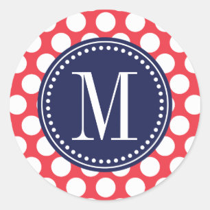 Sticker Rond Red & Navy  Gros Pois Monogramme