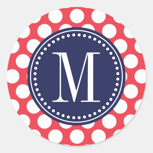 Sticker Rond Red & Navy| Gros Pois Monogramme (Devant)