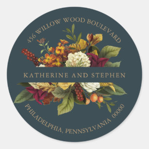 Sticker Rond Red   Orange Floral Bouquet Retour Adresse Sceau