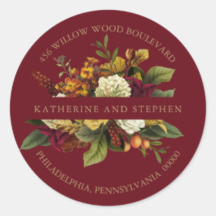 Sticker Rond Red Orange Floral Bouquet Retour Adresse Sceau