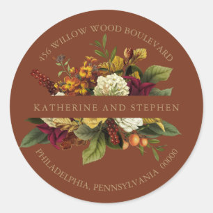 Sticker Rond Red Orange Floral Bouquet Retour Adresse Sceau