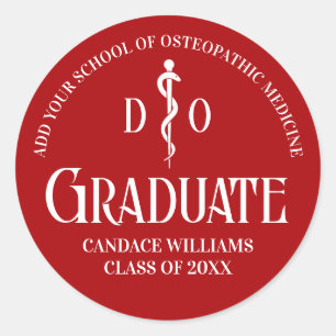Sticker Rond Red Osteopathic Médicale School Graduation Party