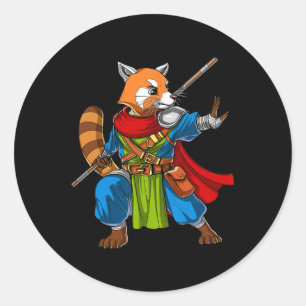 Sticker Rond Red Panda Bear Ninja Samurai Warrior Funny Kung Fu