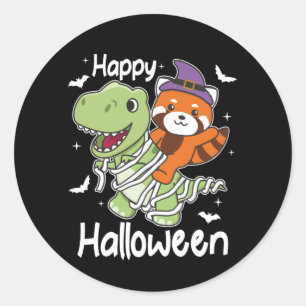 Sticker Rond Red Panda Halloween Happy T-rex costume maman