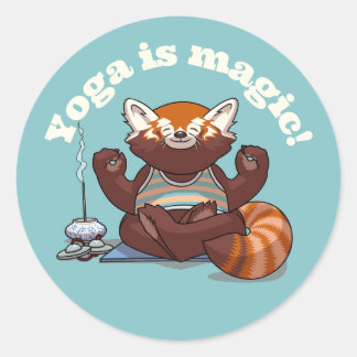Sticker Rond Red Panda Yoga Is Magic! Animal Meditation Artwork