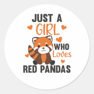 Sticker Rond Red Pandas Girl Love Red Panda Kawaii Cute Animaux