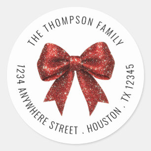 Sticker Rond Red Parties scintillant Coquette Bow Nom de retour