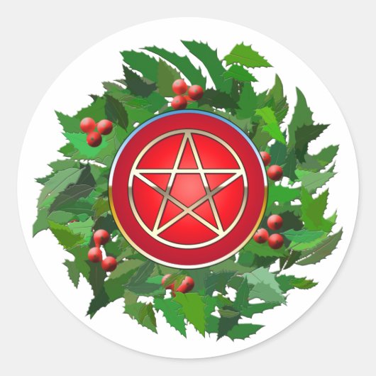 Sticker Rond Red Pentacle on Holly Wreath (Devant)