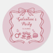 Sticker Rond Red Pink Bow Galentine's Party (Devant)