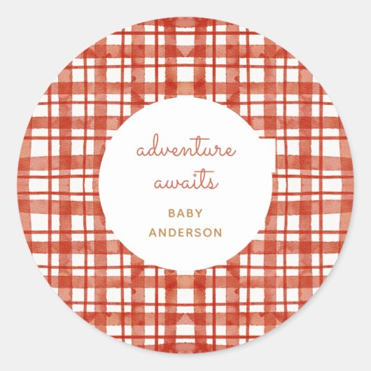Sticker Rond Red Pique-nique Plaid Adventure Attend Baby shower (Devant)
