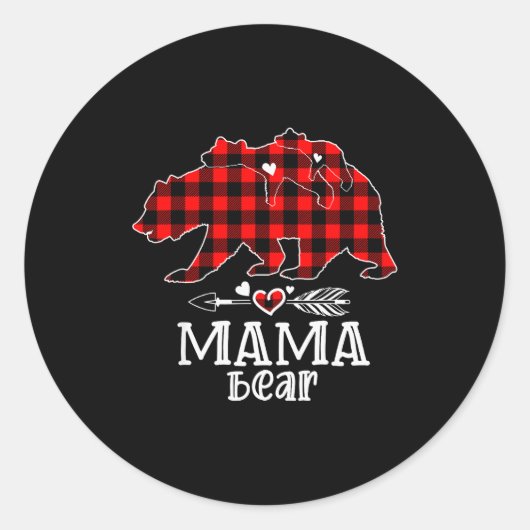 Sticker Rond Red Plaid Buffalo Mama Bear Christmas Pajamas Fami (Devant)
