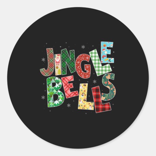 Sticker Rond Red Plaid Jingle Bells Christmas Matching Family P (Devant)