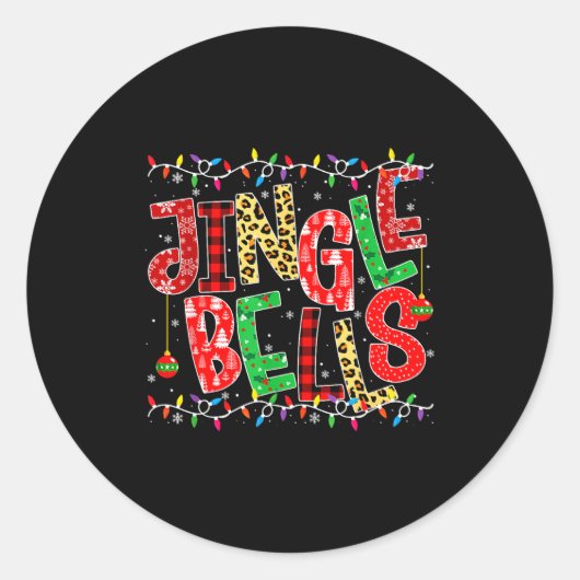 Sticker Rond Red Plaid Jingle Bells Christmas Matching Family P (Devant)