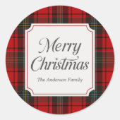 Sticker Rond Red Plaid Merry Christmas (Devant)