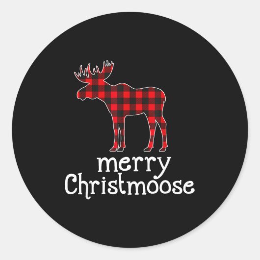 Sticker Rond Red Plaid Merry Christmoose Christmas T Shirt Moos (Devant)