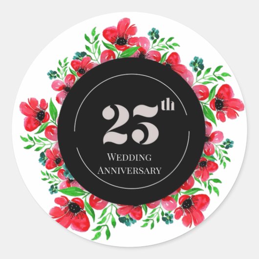 Sticker Rond Red Poppies 25e anniversaire du Mariage (Devant)