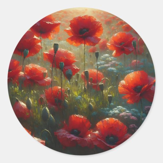 Sticker Rond Red Poppies Floral Mariage Bienvenue (Devant)