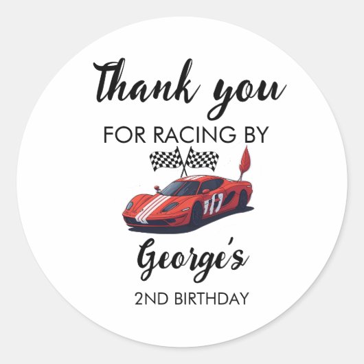 Sticker Rond Red Race Car 2e anniversaire (Devant)
