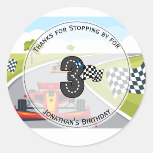 Sticker Rond Red Race Car 3e fête d'anniversaire