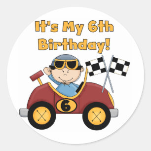 Sticker Rond Red Race Car 6e anniversaire T-shirts et cadeaux