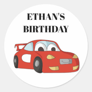 Sticker Rond Red Race Car fête d'anniversaire