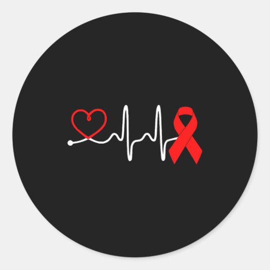 Sticker Rond Red Ribbon Heartbeat Design For Heart Disease Awar (Devant)